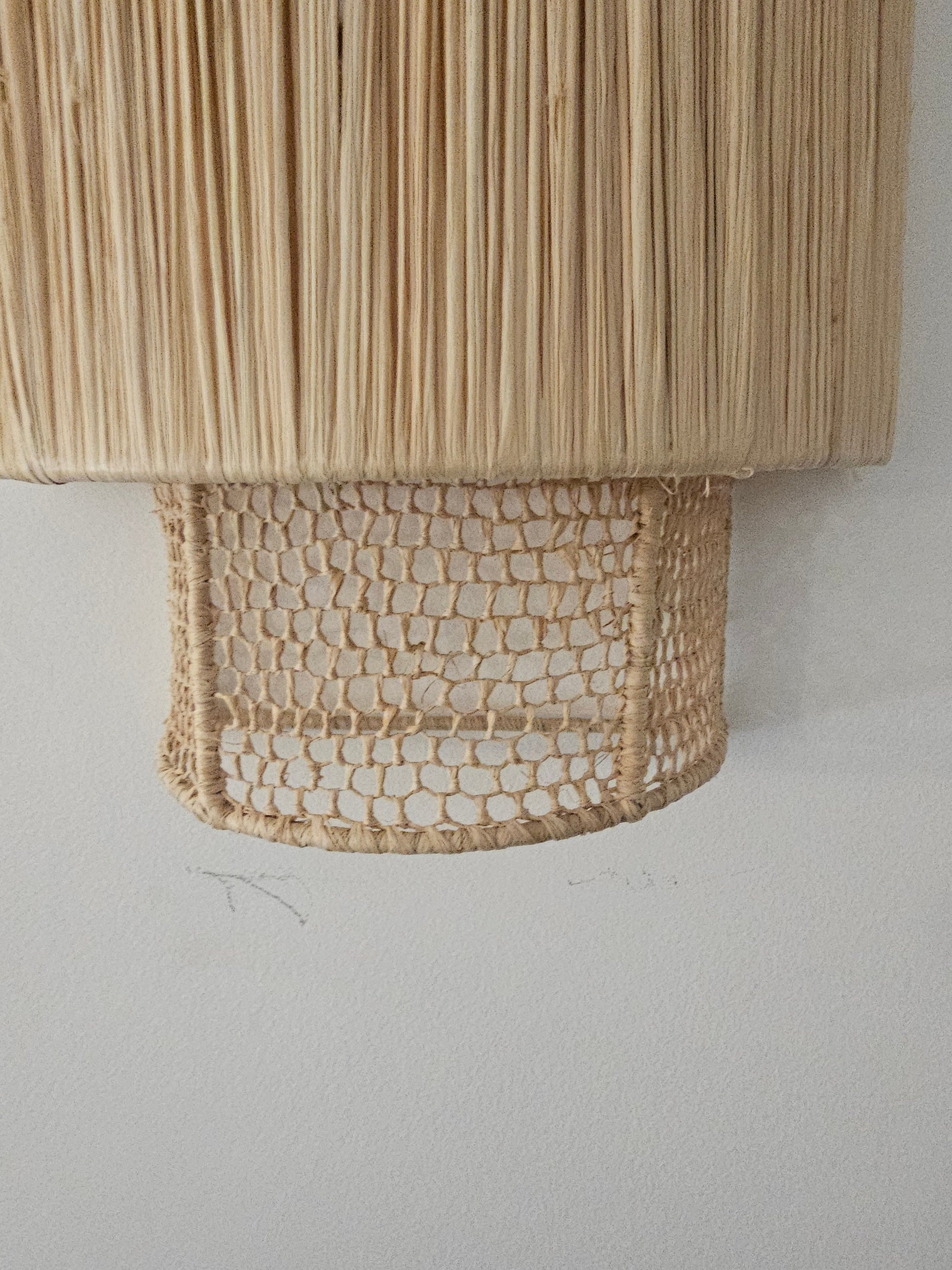 Boho Chic Raffia Wall Sconce from Morocco - Stylish Honeycomb Pattern
