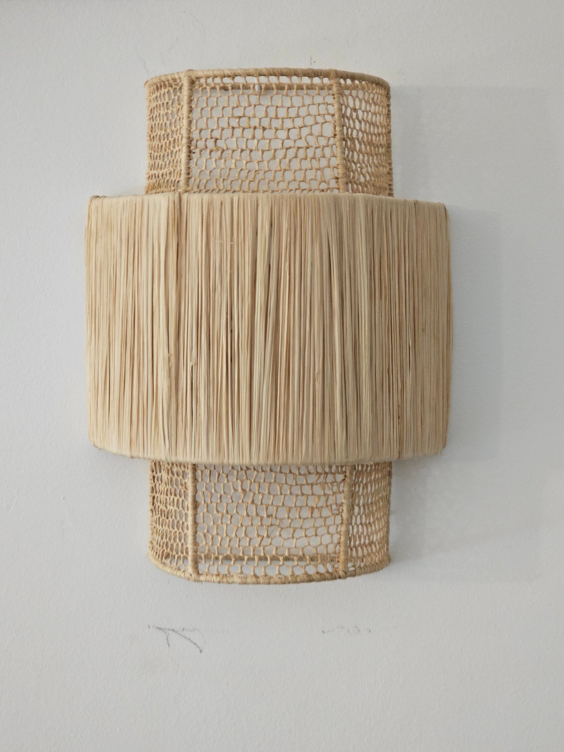 Boho Chic Raffia Wall Sconce from Morocco - Stylish Honeycomb Pattern