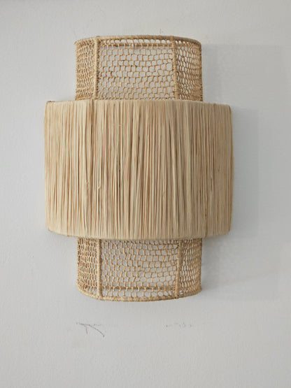 Boho Chic Raffia Wall Sconce from Morocco - Stylish Honeycomb Pattern
