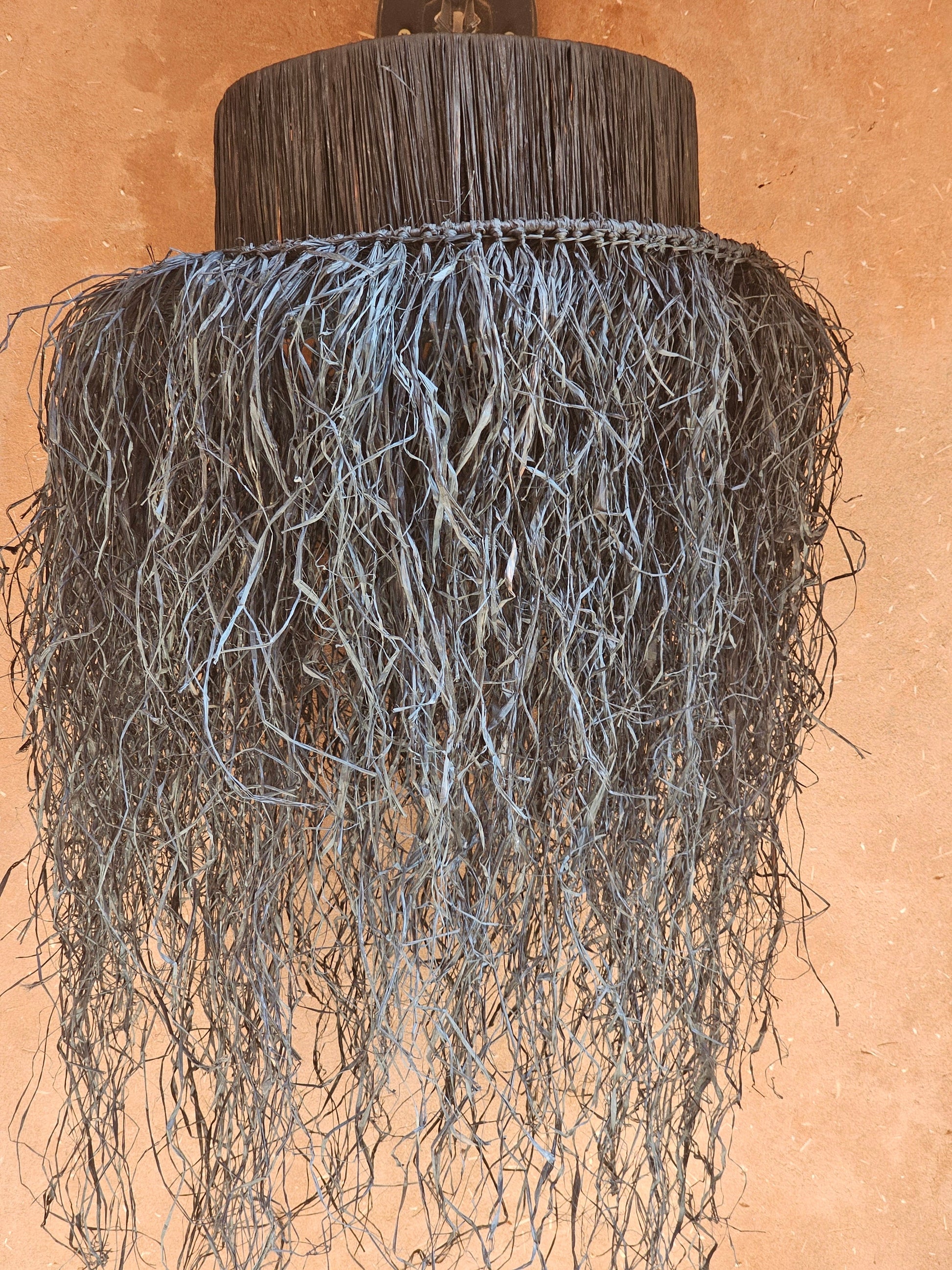 Raffia Pendant Light with Fringes , Hanging Lamp Shade in Raffia