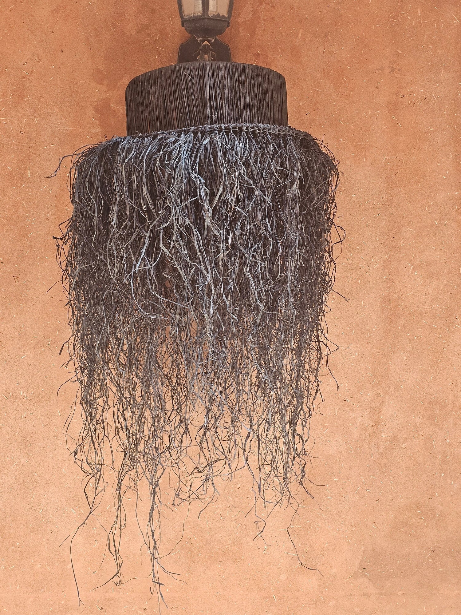 Raffia Pendant Light with Fringes , Hanging Lamp Shade in Raffia