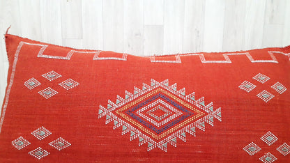 Lumbar Cactus Silk Pillow Cover -Red/Orange Sabra Pillow - Handmade Morocco Cushion-Pillow-Cushion-Decorative Pillow-Lumbar Pillow-