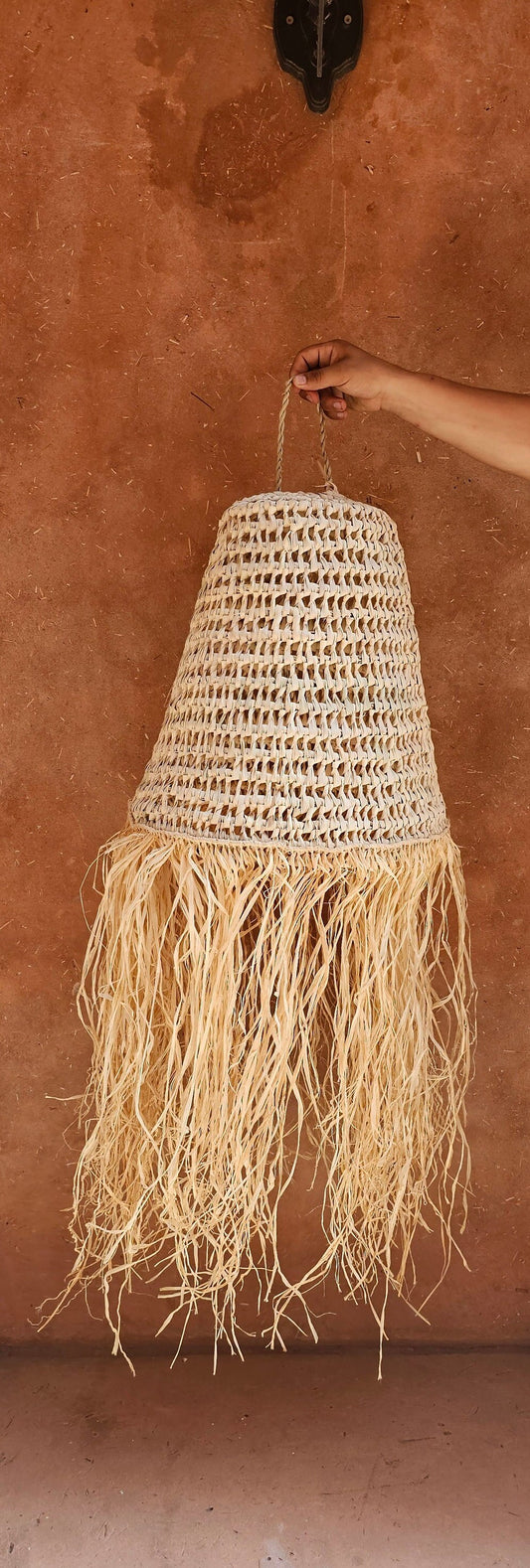Moroccan Pendant Light in Straw and Raffia , Straw Lampshade