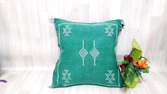 Cactus Silk Pillow, Moroccan Sabra Cushion, Handmade Cactus Silk Pillow, Berber Sabra Cushion, Pillow Throw, Moroccan Lumbar Sabra Cushion