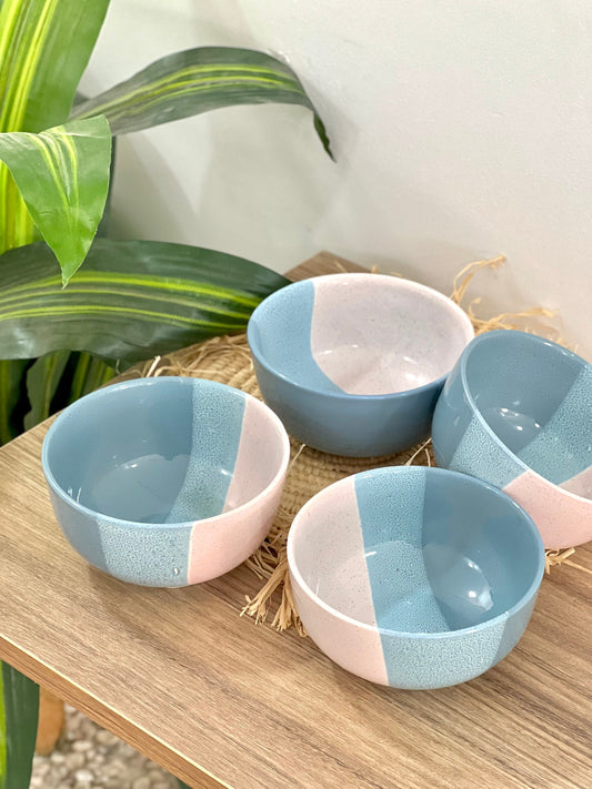 Handcrafted Ceramic Bowls - Moroccan Pottery - Minimalist Style - Assorted Cool Colors - Set of 4