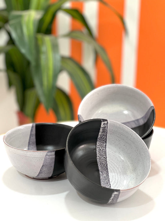 Set of 4 Ceramic Handmade Bowls - Moroccan Handmade Ceramic Bowls - Minimalist Style Bowls - Pottery Bowls - Cool Assorted Colors Bowls