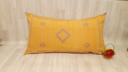Cactus Silk Cushion Cover - Yellow Sabra Pillow - Handmade Morocco Cushion