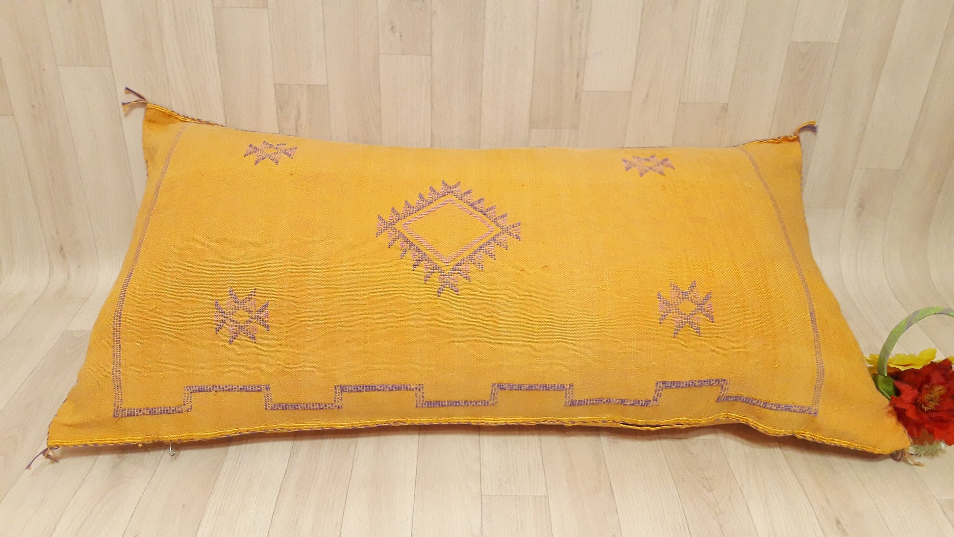 Cactus Silk Cushion Cover - Yellow Sabra Pillow - Handmade Morocco Cushion