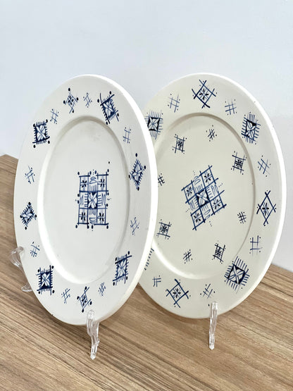 Set of 2 Handmade and Hand-Painted Moroccan Ceramic Plate - Moroccan Serving Platter - Kitchen Serving Platter - Handmade Pottery Dish Set