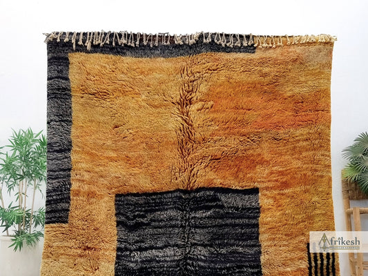 FLUFFY MRIRT RUG 6X9, Geometric Moroccan Rug, Handmade Beni Mrirt Rug, Brown & Black Design, High Quality Wool Rug, Berber Area Carpet.