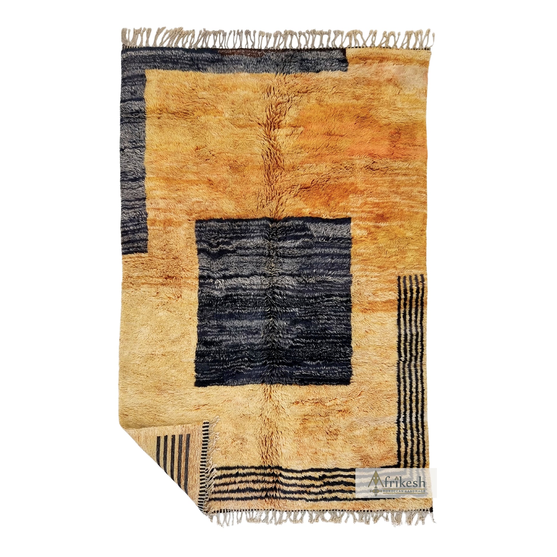 FLUFFY MRIRT RUG 6X9, Geometric Moroccan Rug, Handmade Beni Mrirt Rug, Brown & Black Design, High Quality Wool Rug, Berber Area Carpet.