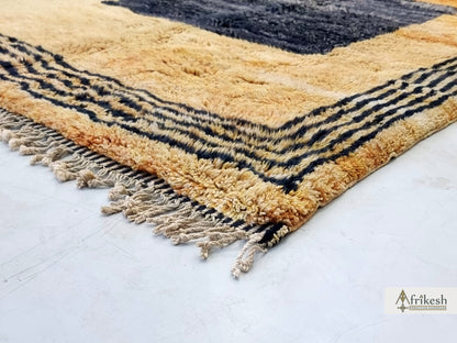 FLUFFY MRIRT RUG 6X9, Geometric Moroccan Rug, Handmade Beni Mrirt Rug, Brown & Black Design, High Quality Wool Rug, Berber Area Carpet.