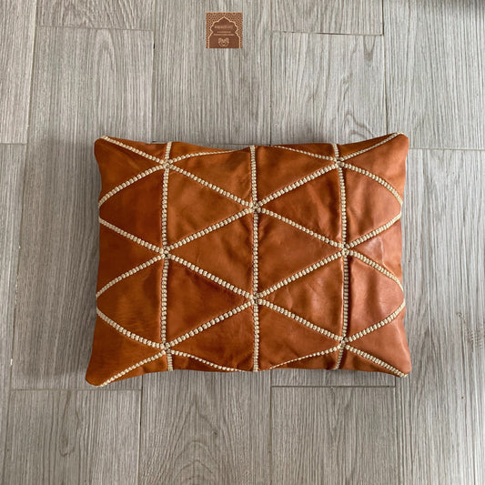Amazing Handmade Leather Rectangular Pillow Cover, Decorative Brown Leather Pillow Case, Gift for Mum. Handmade Leather Throw Pillow Cover.