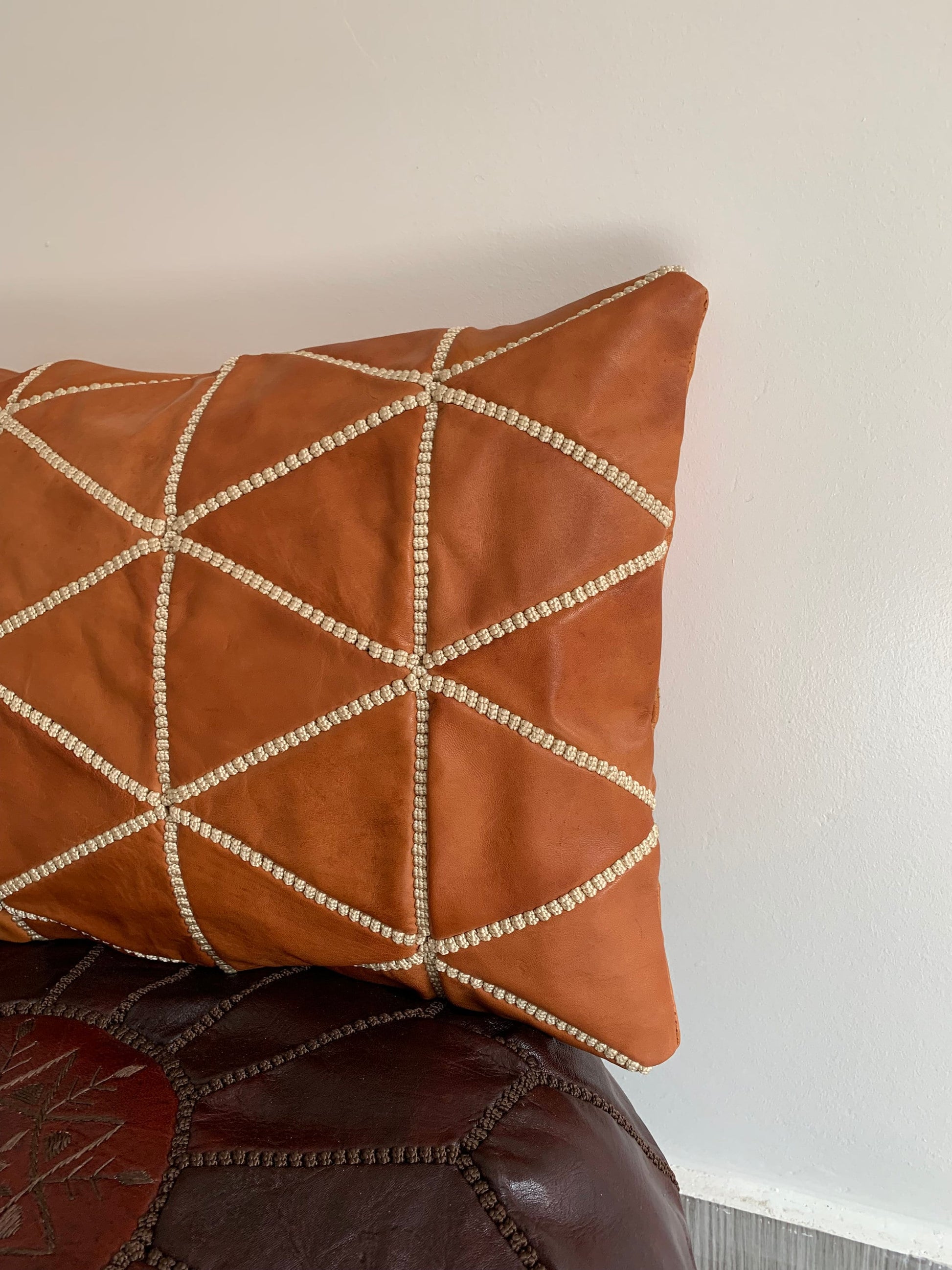 Amazing Handmade Leather Rectangular Pillow Cover, Decorative Brown Leather Pillow Case, Gift for Mum. Handmade Leather Throw Pillow Cover.