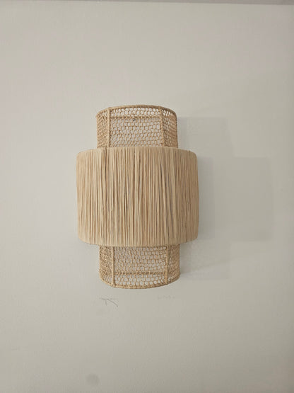 Boho Chic Raffia Wall Sconce from Morocco - Stylish Honeycomb Pattern