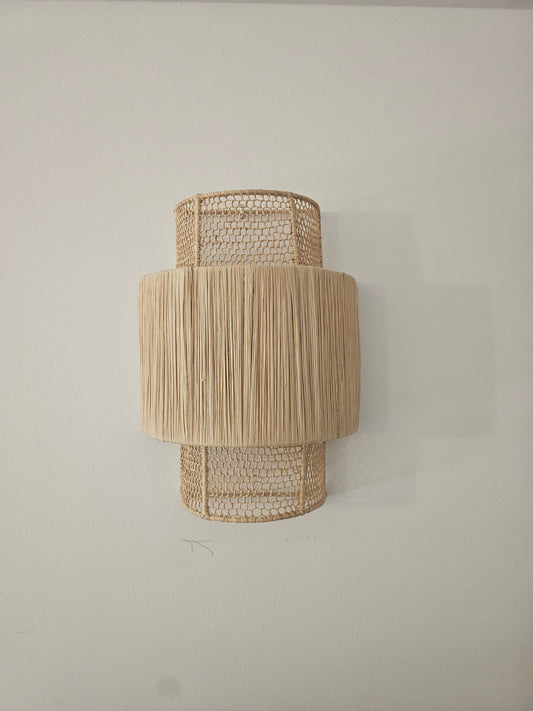 Boho Chic Raffia Wall Sconce from Morocco - Stylish Honeycomb Pattern