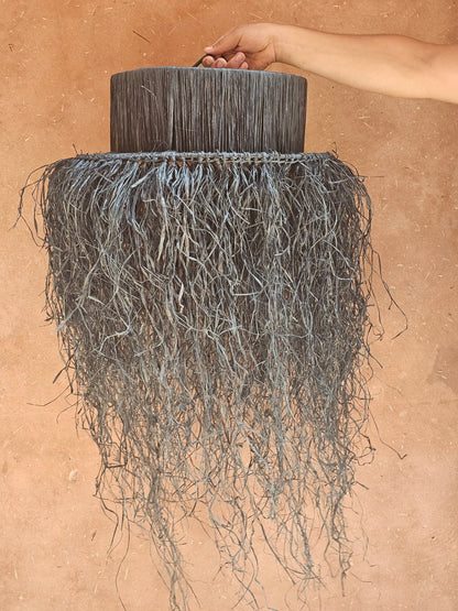 Raffia Pendant Light with Fringes , Hanging Lamp Shade in Raffia