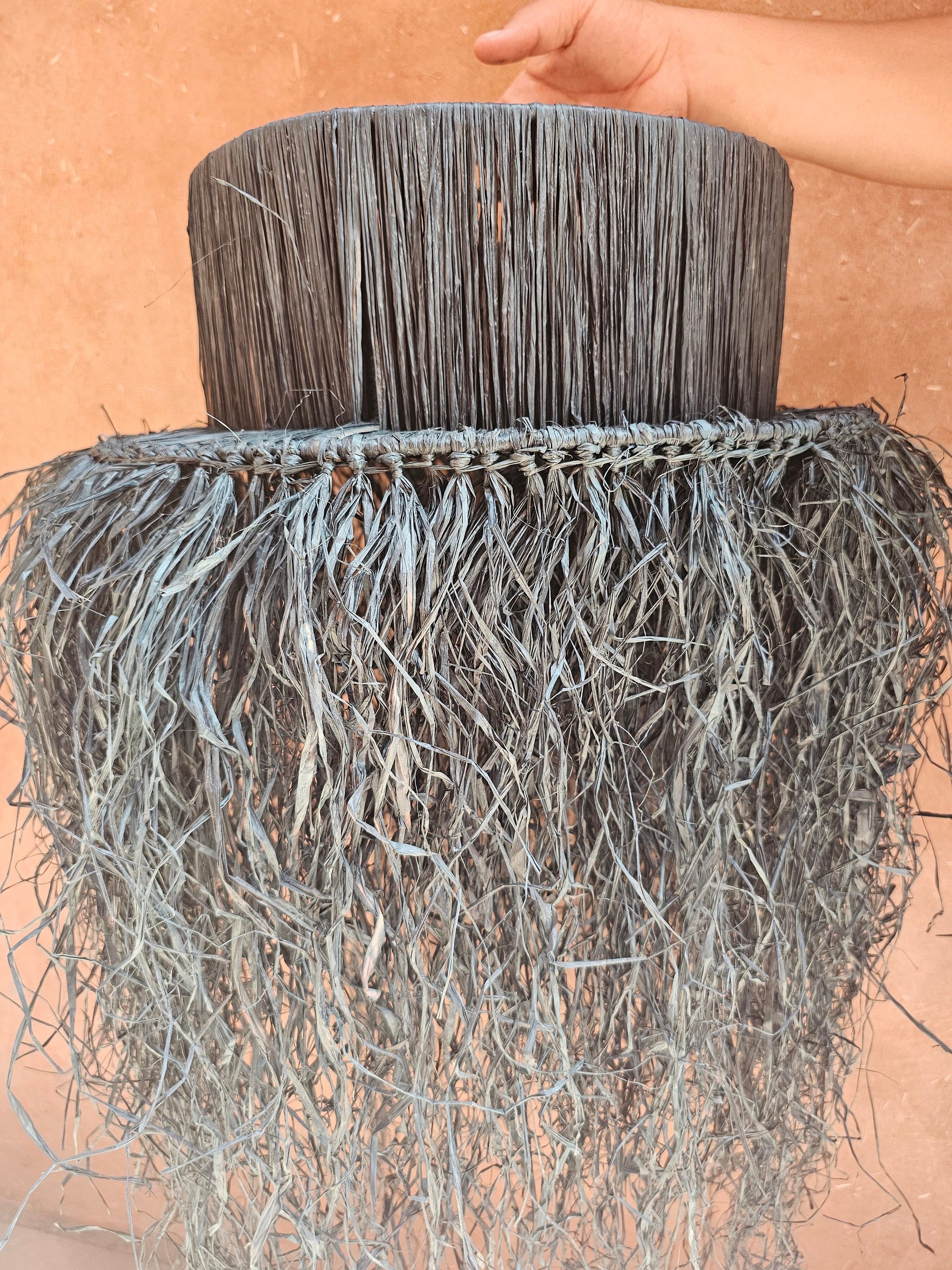 Raffia Pendant Light with Fringes , Hanging Lamp Shade in Raffia