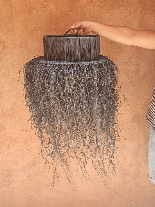 Raffia Pendant Light with Fringes , Hanging Lamp Shade in Raffia