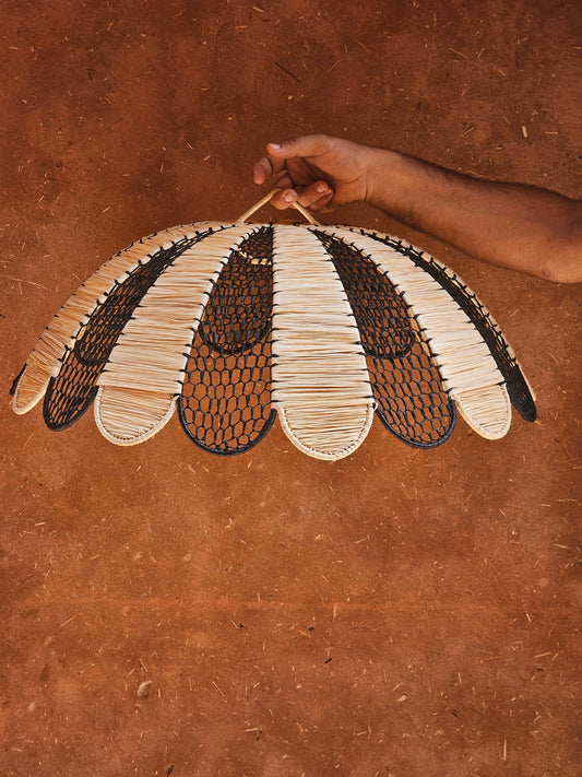 Raffia Pendant Light , Hanging Lamp Shade in Raffia Black and White