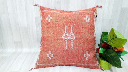 Cactus Silk Pillow Cover, Moroccan Boho Throw Pillow ,Hand Woven Berber Pillow, Sabra Cactus Silk Cushion Cover,Pillow,Cushion.Home Decor