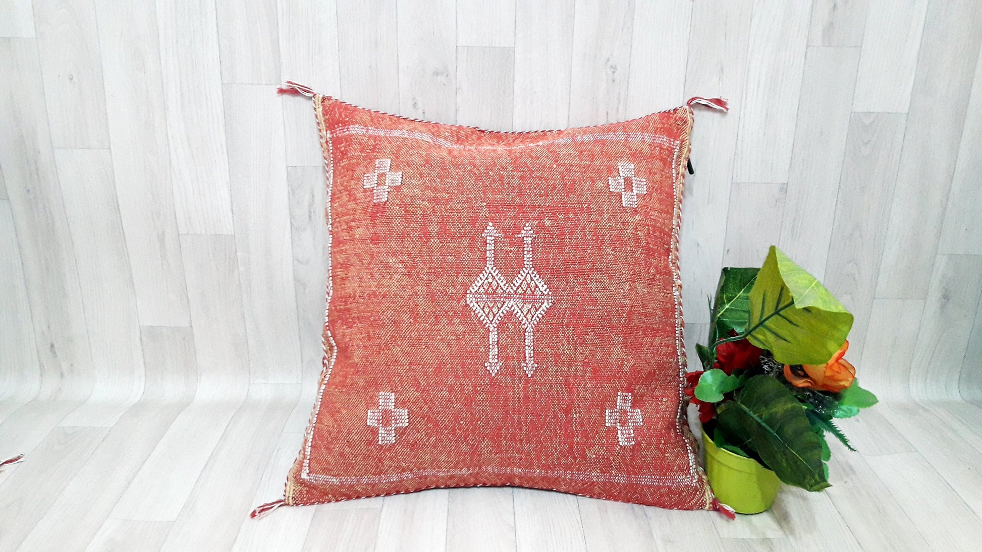 Cactus Silk Pillow Cover, Moroccan Boho Throw Pillow ,Hand Woven Berber Pillow, Sabra Cactus Silk Cushion Cover,Pillow,Cushion.Home Decor