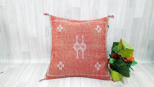 Cactus Silk Pillow Cover, Moroccan Boho Throw Pillow ,Hand Woven Berber Pillow, Sabra Cactus Silk Cushion Cover,Pillow,Cushion.Home Decor