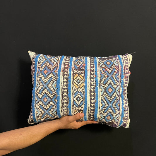 Antique Blue Cushions - Old Boujaad Cushions, Vintage Berber Pillows, Berber Poufs, Ottoman Poufs, Wool Pillows, and Bohemian Decoration.
