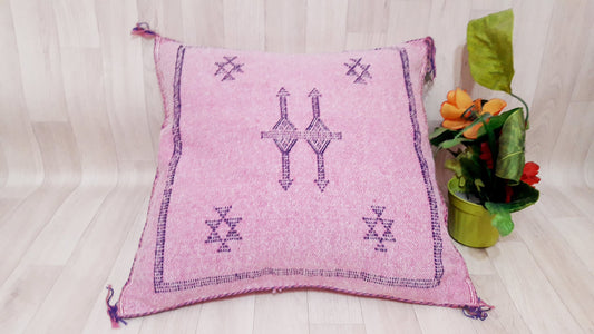 Pink Cactus Silk Pillow Cover, Moroccan Boho Throw Pillow , Hand Woven Berber Pillow, Sabra Cactus Silk Cushion,Home Decor