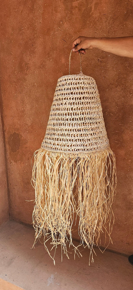 Moroccan Pendant Light in Straw and Raffia , Straw Lampshade