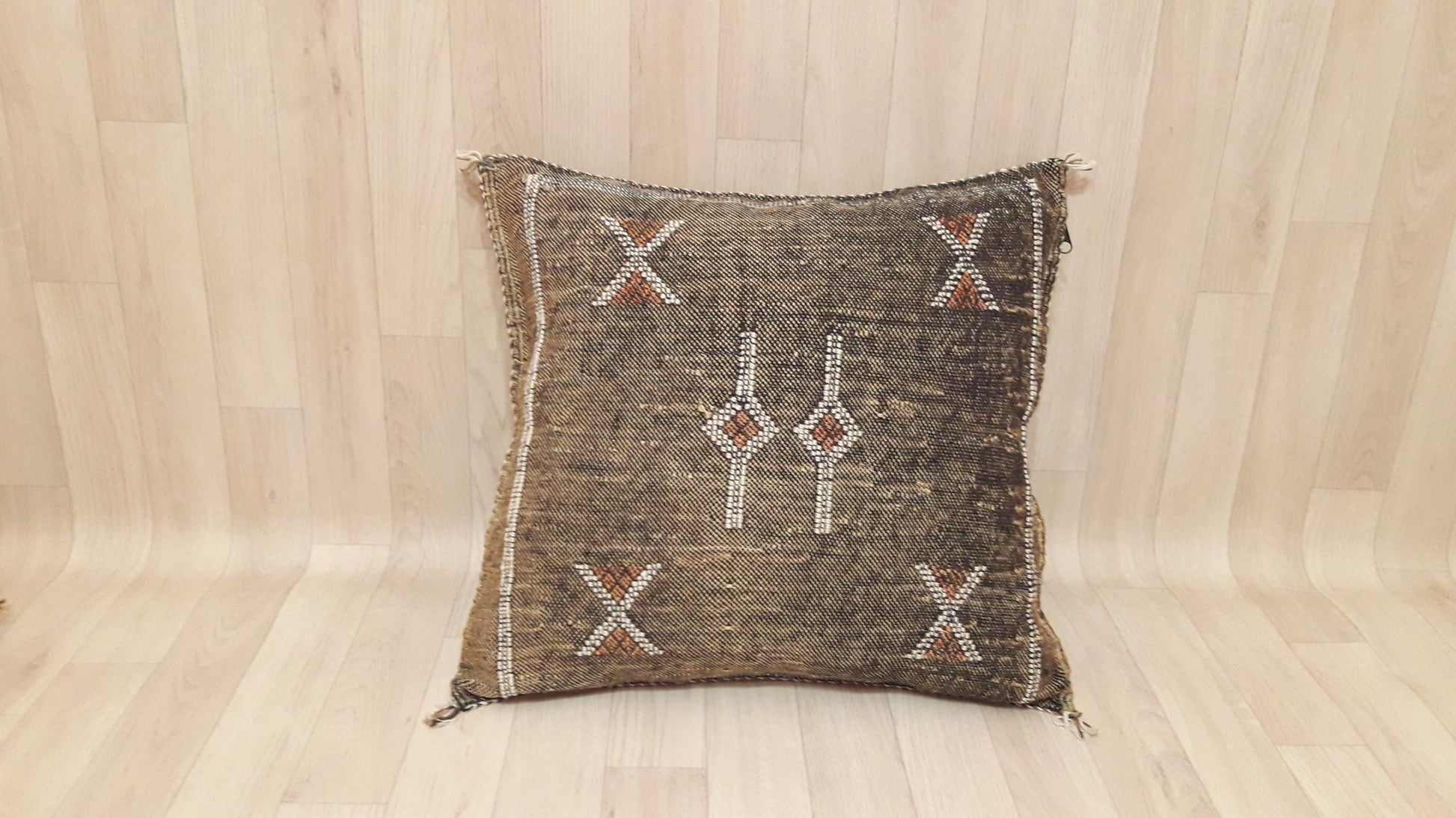 Brown Cactus Silk Pillow Cover, Moroccan Boho Throw Pillow , Morocco Handmade Pillow, Sabra Cactus Silk Cushion,Home Decor