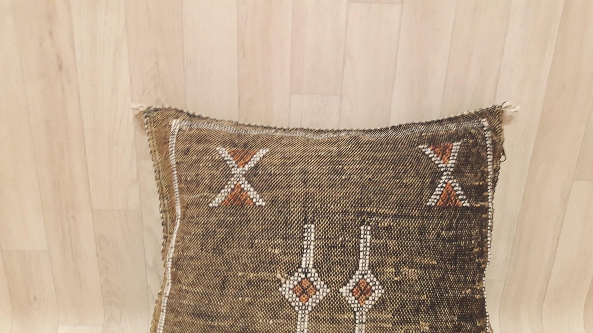 Brown Cactus Silk Pillow Cover, Moroccan Boho Throw Pillow , Morocco Handmade Pillow, Sabra Cactus Silk Cushion,Home Decor