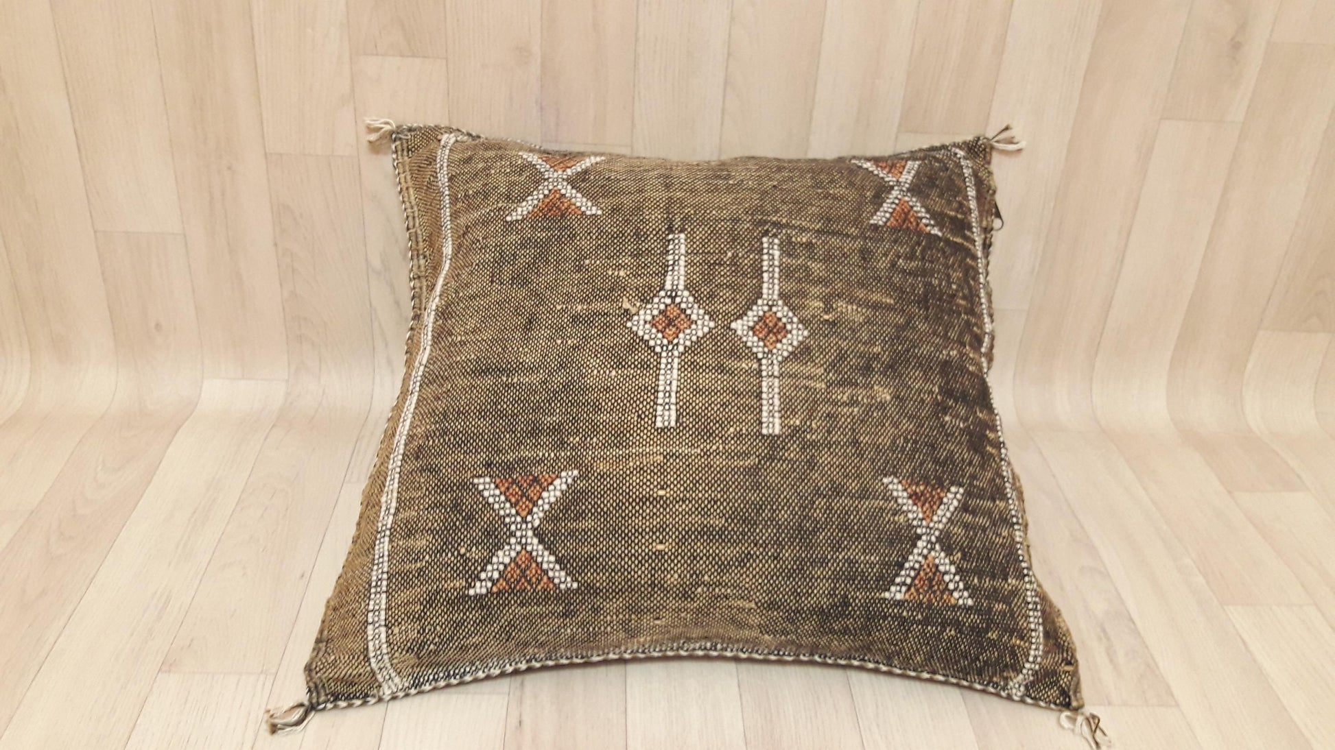 Brown Cactus Silk Pillow Cover, Moroccan Boho Throw Pillow , Morocco Handmade Pillow, Sabra Cactus Silk Cushion,Home Decor