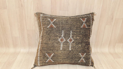 Brown Cactus Silk Pillow Cover, Moroccan Boho Throw Pillow , Morocco Handmade Pillow, Sabra Cactus Silk Cushion,Home Decor