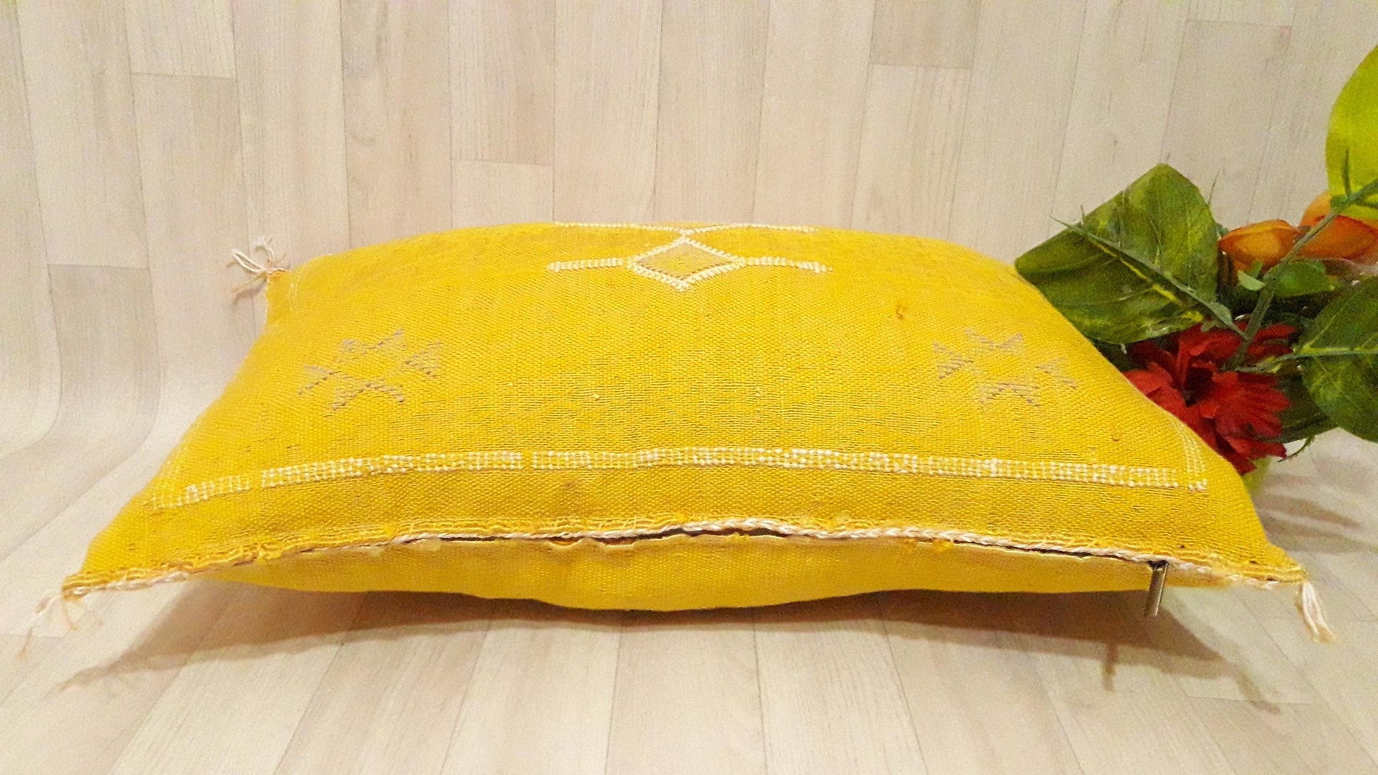 50% off Cactus Silk Pillow Cover, Moroccan Boho Throw Pillow ,Hand Woven Berber Pillow, Sabra Cactus Silk Cushion Cover,Pillow,Cushion