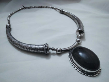 Sterling Silver Necklace with a Pretty Amethyst Stone, Berber Necklace, Sterling Silver Choker Necklace, Berber Jewelry, Boho.