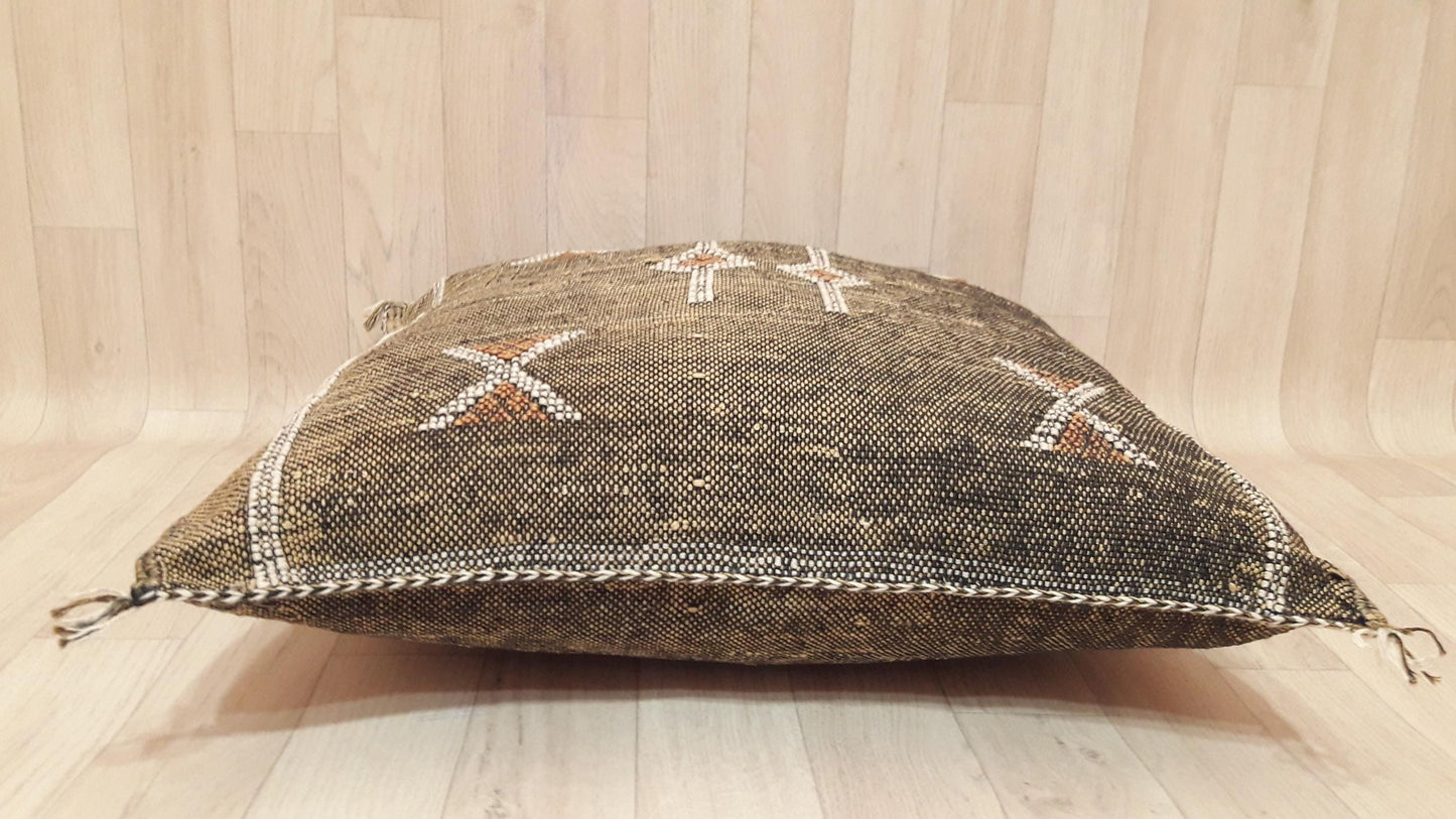 Brown Cactus Silk Pillow Cover, Moroccan Boho Throw Pillow , Morocco Handmade Pillow, Sabra Cactus Silk Cushion,Home Decor