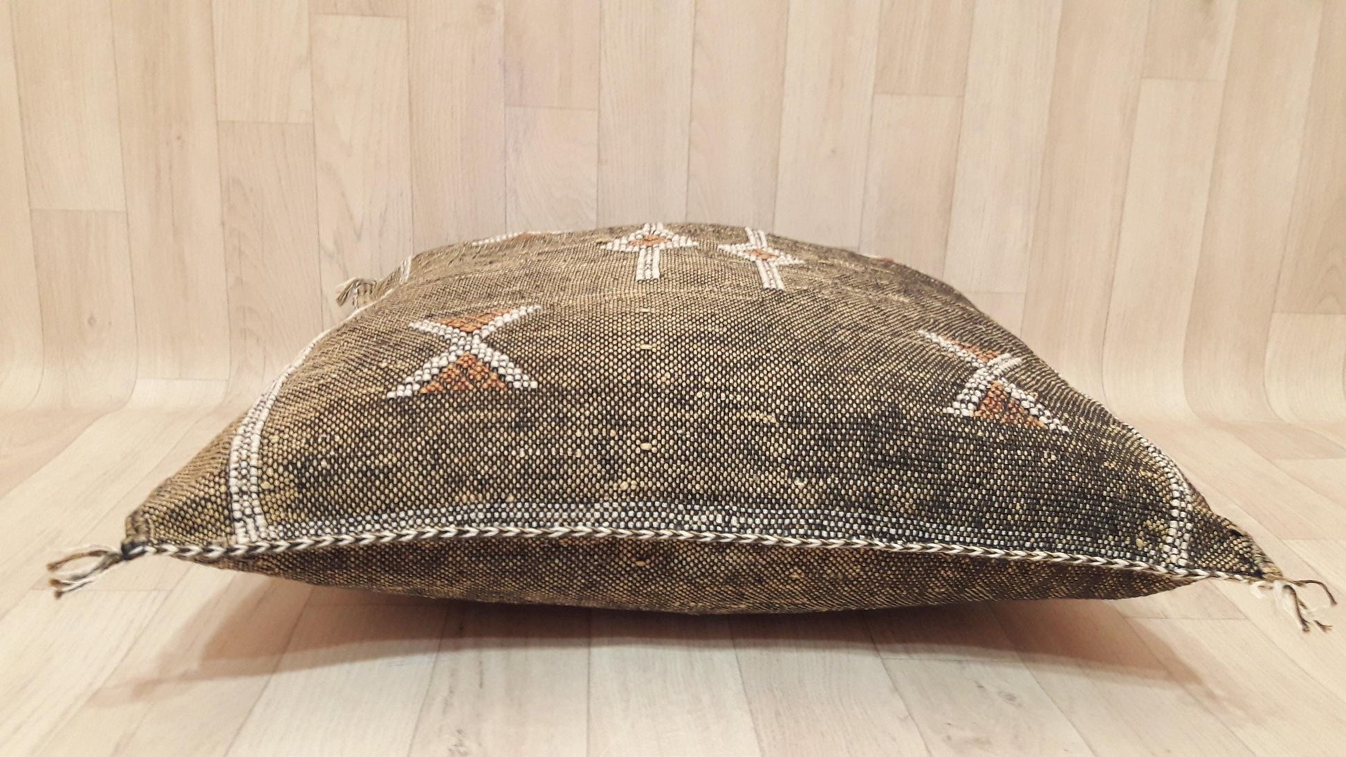 Brown Cactus Silk Pillow Cover, Moroccan Boho Throw Pillow , Morocco Handmade Pillow, Sabra Cactus Silk Cushion,Home Decor