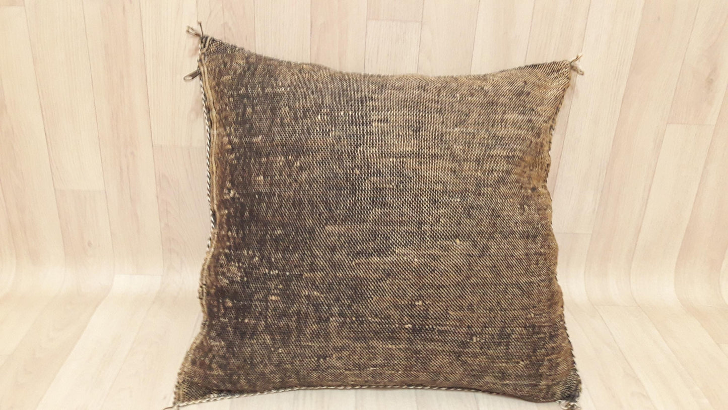 Brown Cactus Silk Pillow Cover, Moroccan Boho Throw Pillow , Morocco Handmade Pillow, Sabra Cactus Silk Cushion,Home Decor