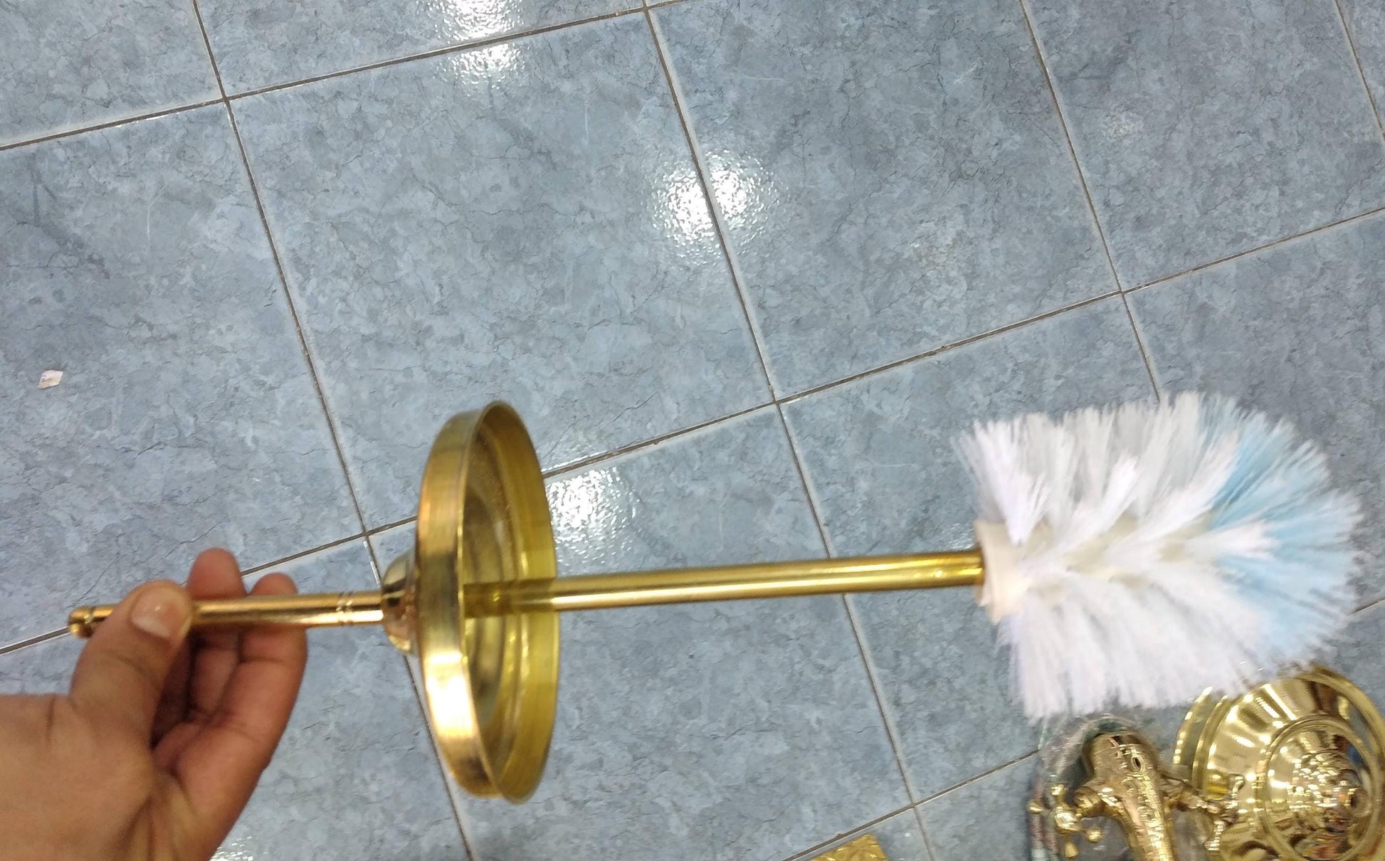 Hand-Engraved Brass Toilet Brush, Moroccan Handcrafted Copper Toilet Brush