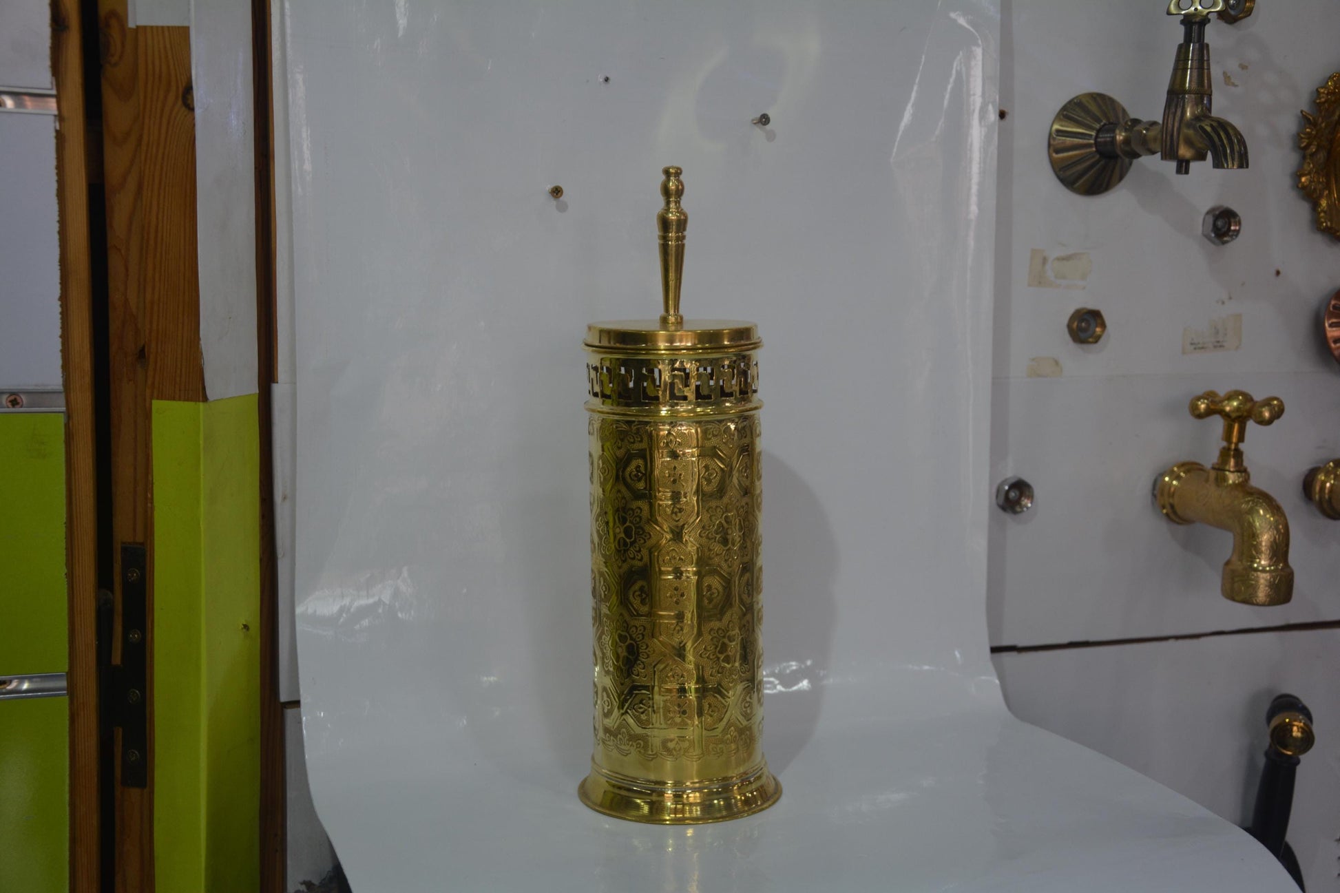 Hand-Engraved Brass Toilet Brush, Moroccan Handcrafted Copper Toilet Brush