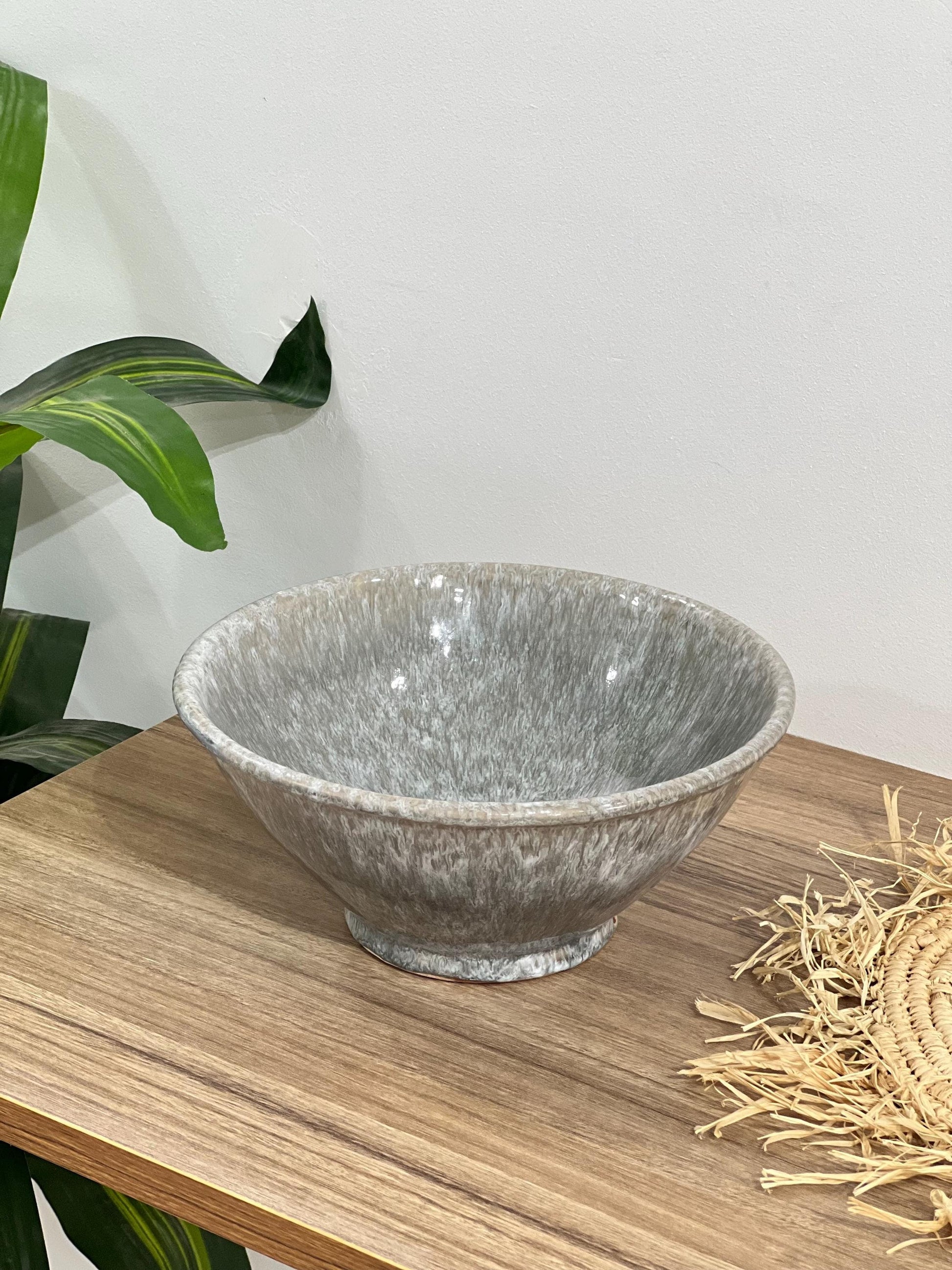 Handmade Smoky Gray Ceramic Bowl | Salad Bowl | Ceramic Serving Bowl | Hand Painted Moroccan Artisanal Bowl | Kitchen Decor.
