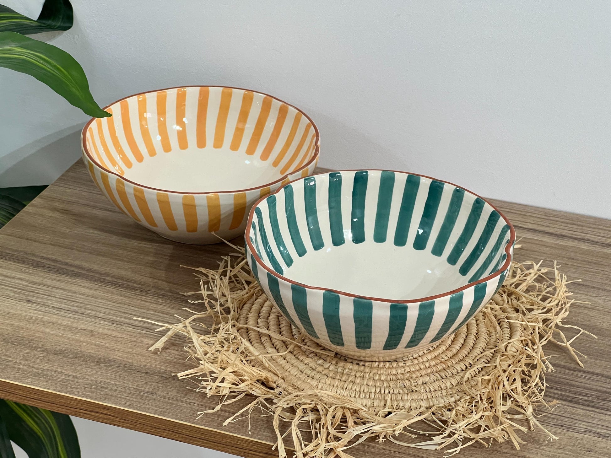 Two Handmade Salad Bowl | Wavy Sides Bowl | Ceramic Serving Bowl | Hand Painted Moroccan Artisanal Bowl | Kitchen Decor.