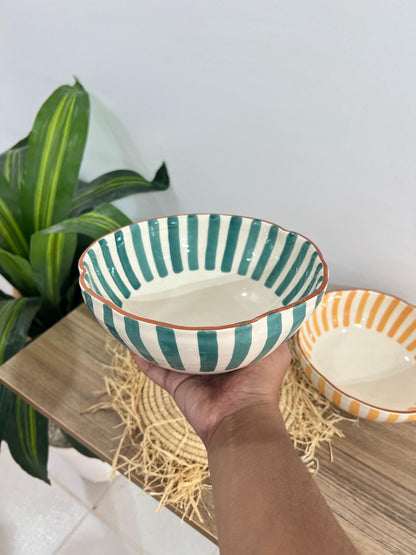 Two Handmade Salad Bowl | Wavy Sides Bowl | Ceramic Serving Bowl | Hand Painted Moroccan Artisanal Bowl | Kitchen Decor.