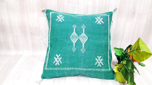 Cactus Silk Cushion Cover - Green Sabra Pillow - Handmade Morocco Cushion