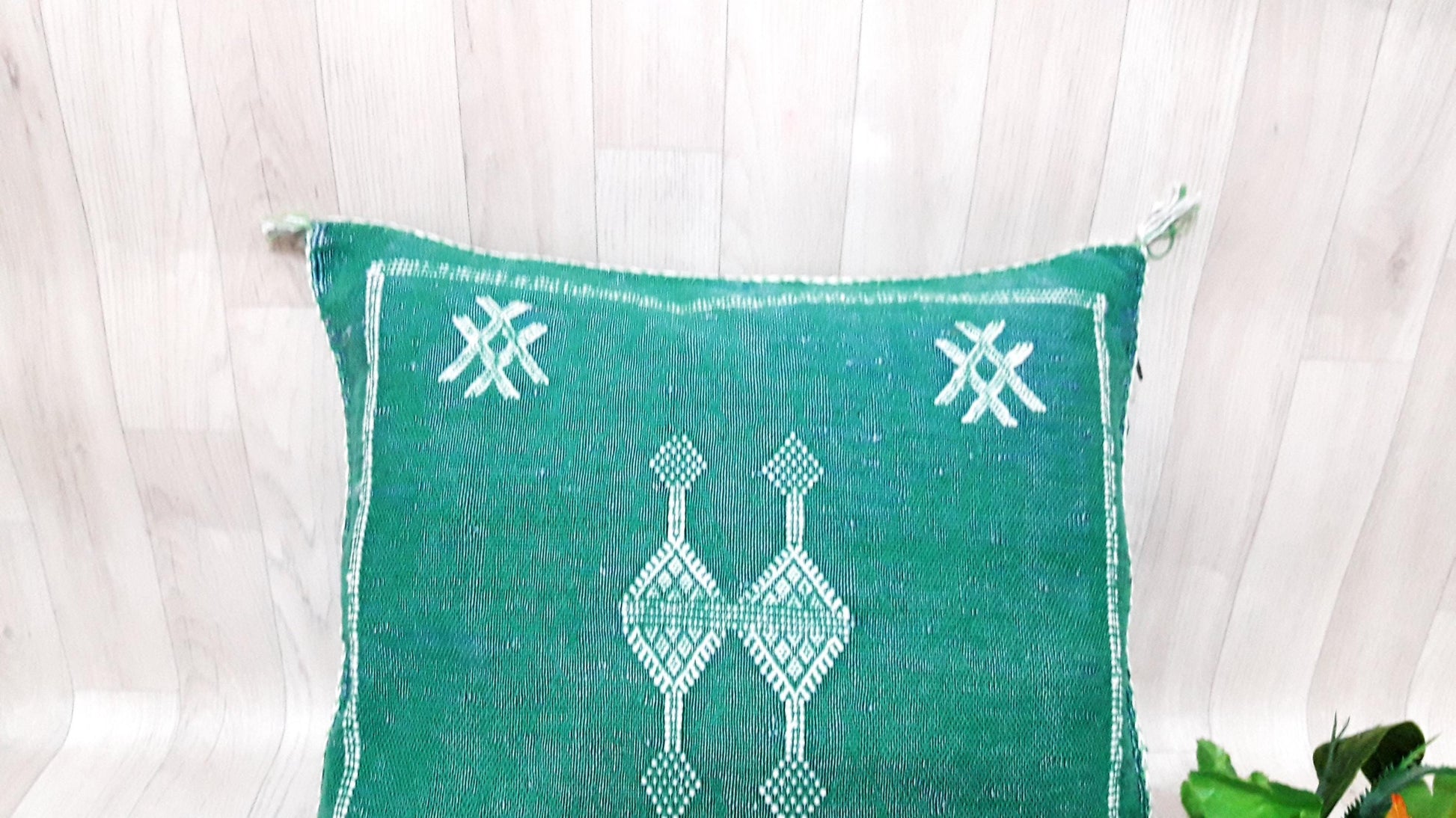 Cactus Silk Cushion Cover - Green Sabra Pillow - Handmade Morocco Cushion