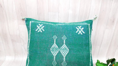 Cactus Silk Cushion Cover - Green Sabra Pillow - Handmade Morocco Cushion