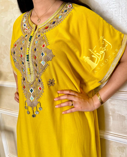 Moroccan Dress,Moroccan Gift,Kaftan,Yellow Caftan,Traditional Kaftan,One Size Dress, Moroccan Gandoura.