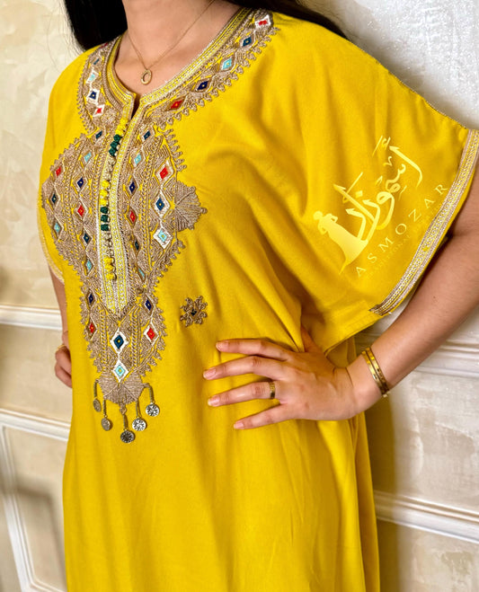 Moroccan Dress,Moroccan Gift,Kaftan,Yellow Caftan,Traditional Kaftan,One Size Dress, Moroccan Gandoura.