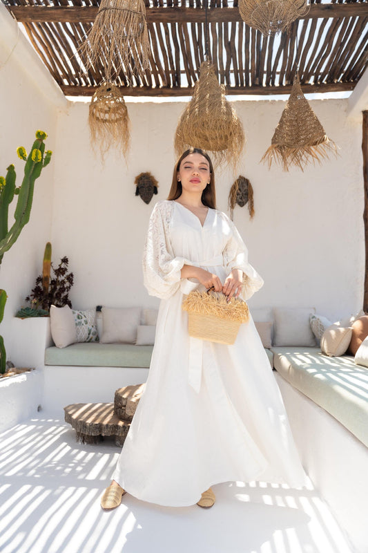 Linen Dress, Women Summer Dress, Maxi Creamy Dress, Vyshyvanka Dress, Boho Chic Kaftan